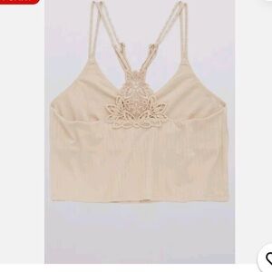 Aerie Lace Detail Ribbed Tan Tank Top